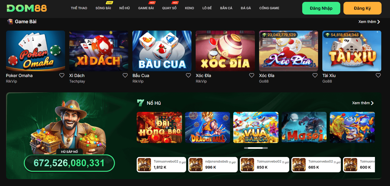 DOM88 - Điểm Đến Cá Cược Uy Tín, Kiếm Tiền Dễ Dàng 2 Tổng hợp các sảnh game đang được yêu thích tại DOM88